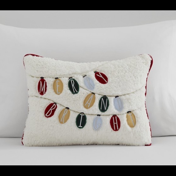 Pottery Barn Kids Holiday Message Merry and Bright LED Light Up Lumbar Pillow 🎄 - Picture 2 of 16